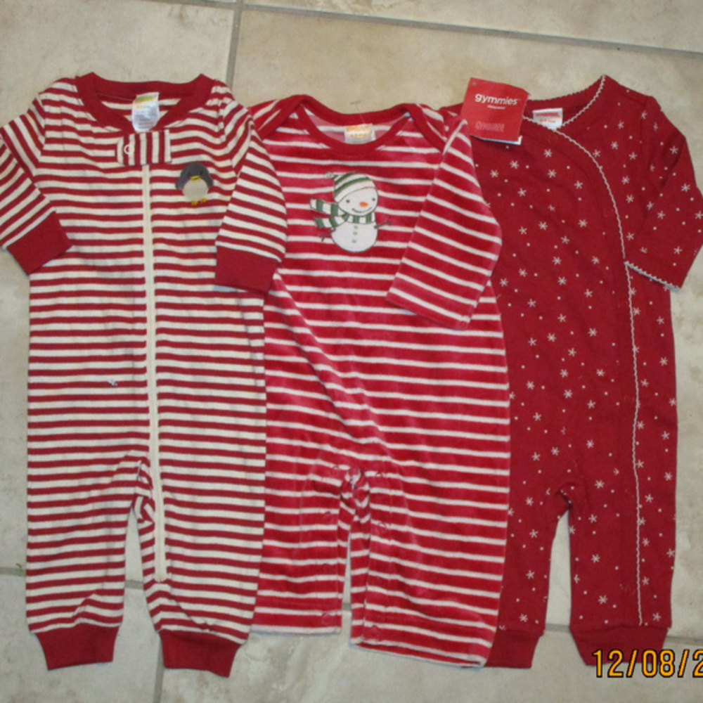 NWT Gymboree x3 Holiday Sleepers 0-3M Unisex
